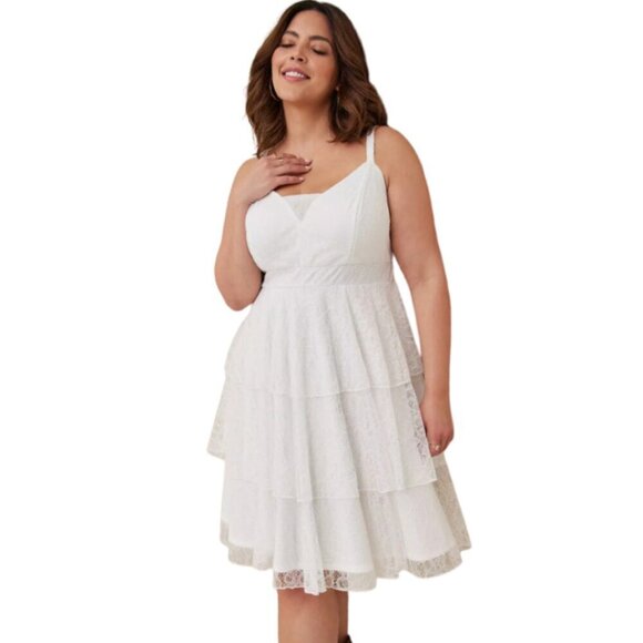 Torrid NWT Mini Stretch Lace V Neck Tiered Flare Dress Sz 12 - Picture 1 of 13